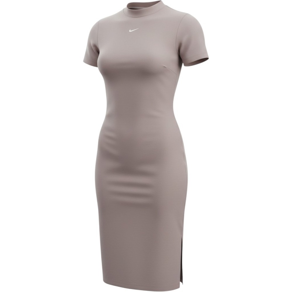 Nike Sportswear Essential Mock Neck Short Sleeve Dress Mauve Taupe Medium
